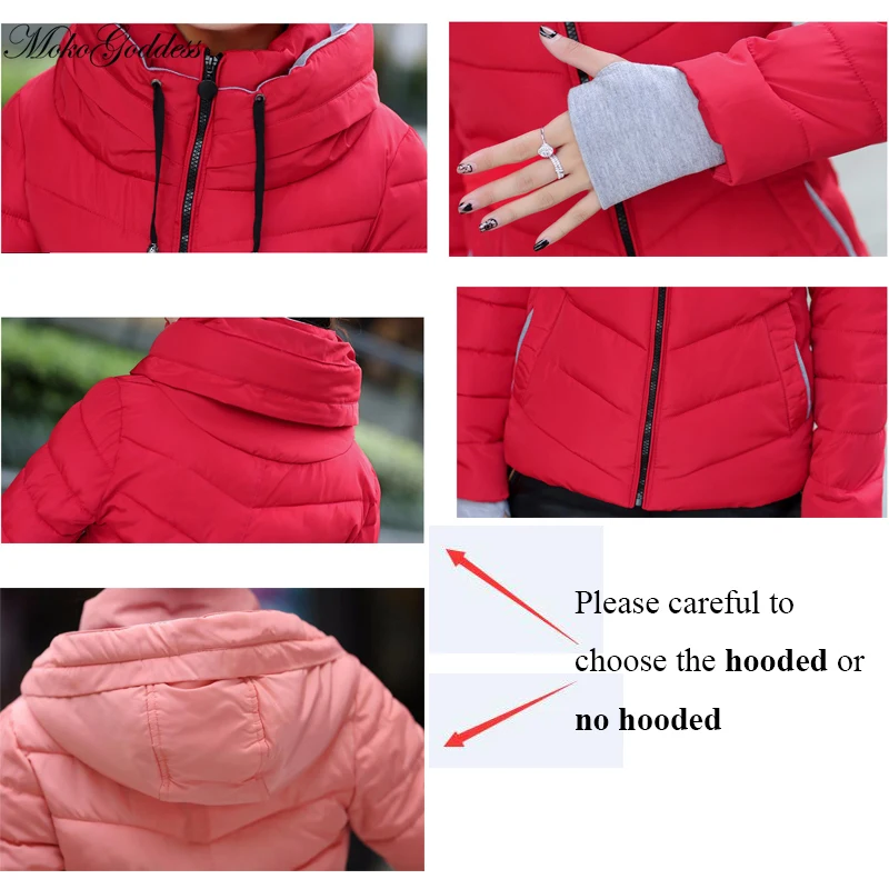 

MokoGoddess Autumn Winter Jacket Women Parkas Outerwear Causal Solid Hooded Coats Short Female Slim Cotton Padded Basic Tops
