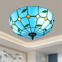 creative blue mediterranean vintage tiffany colored glass aisle corridor balcony lobby bedroom ceiling lighting