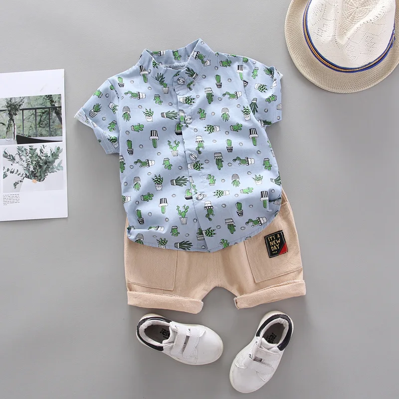 summer Baby boy clothes kids sets Flower shirt t-shirt +pants suit Boy print sports suits |