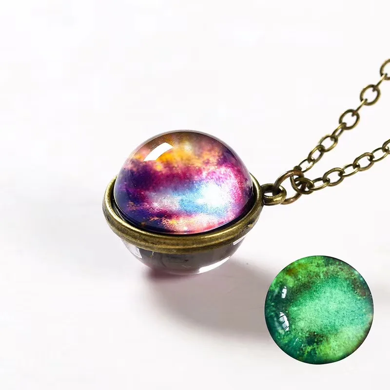 6 Nebula Galaxy Серебристые Двусторонняя подвеска ожерелье стекло художественное изображение ручной работы массивные Вселенная серьги в виде планет для женщин - Окраска металла: 6