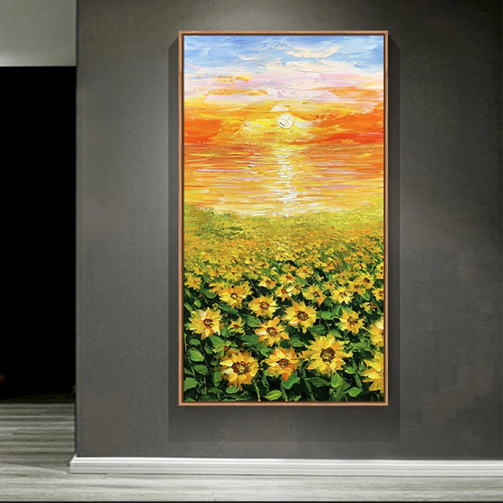 

Knife Sunflowers Abstract Oil Painting Wall Art Home Decoration Picture Hand Painted Flowers On Canvas Living Room Decor Mural