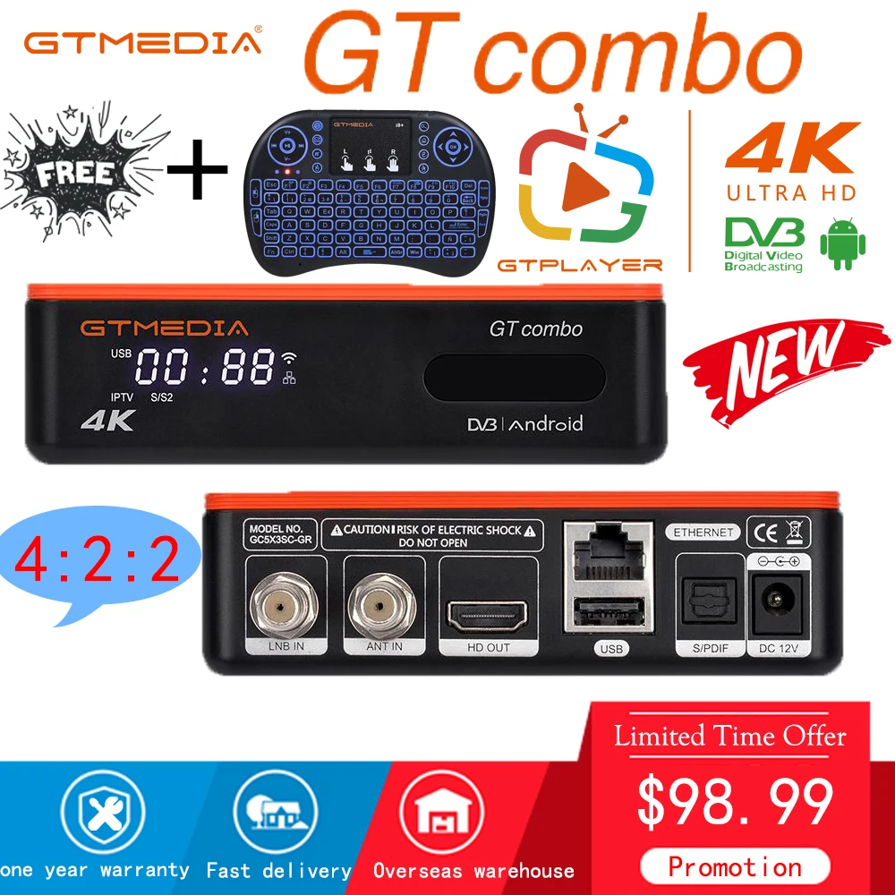 Спутниковый ТВ-приемник GTMEDIA GT Combo DVB-S2/T2/C приемник ccam BT4.1 4K 8K Android 9 0 ТВ-приставка 2