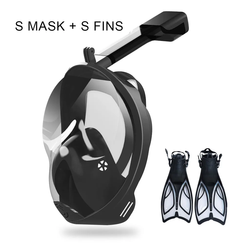 S Mask And S Fins Полный лицо Дайвинг Анти-туман складной плавание взрослых подводное плавание маска и плавники подводное плавание очки аппарат обучение - Цвет: S Mask And S Fins