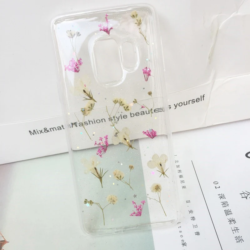 Tfshining живыми цветами чехол для телефона для samsung Galaxy S8 S9 плюс S10 Plus Note 9 8 ручной высушенный цветочный прессованные прозрачный чехол из ТПУ - Цвет: T06