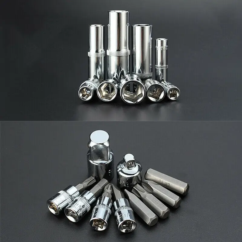 

46P Set 1/4 Car Repair Tool Ratchet Wrench Box Kit Spanner Socket Screwdriver