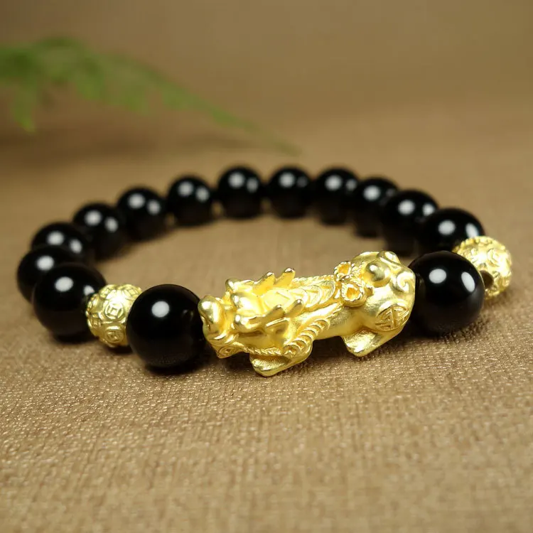 

Hot Selling Natural Black PIXIU Bangle Charm Jewellery Women's Hand-Carved Bracelet for Women Men Fashion Accessories10mm