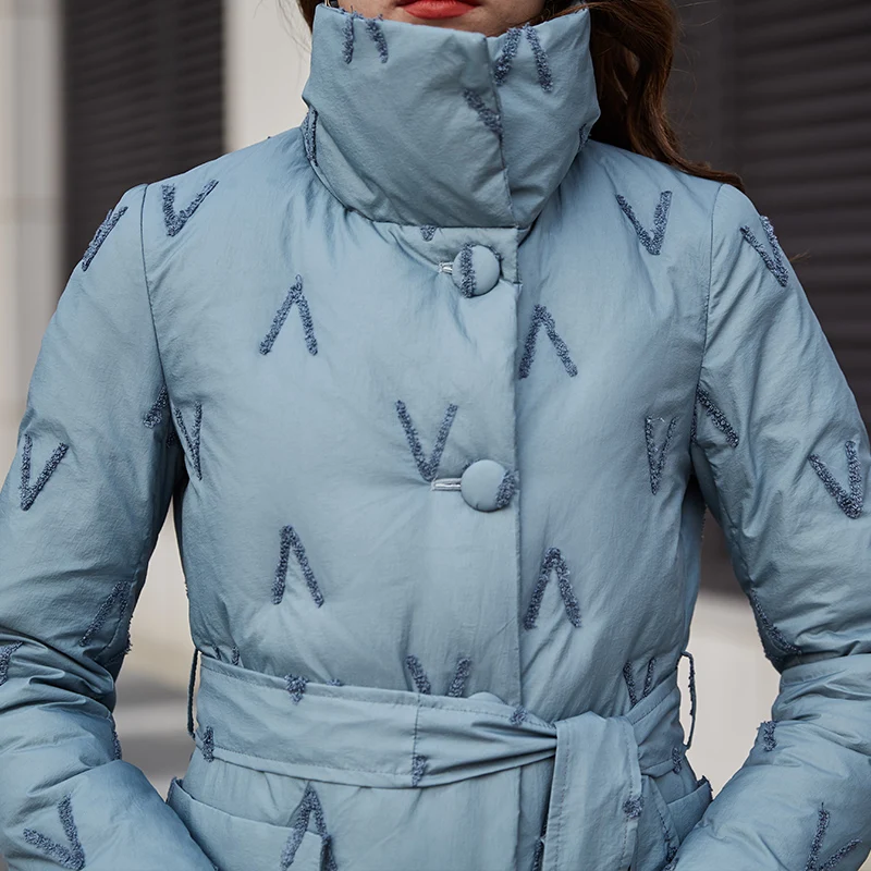 

Women 2020 New Winter Stand Collar X-Long Outwears Female White Duck Down Jacket Ladies Single Breasted Slim Snow Overcoat D138