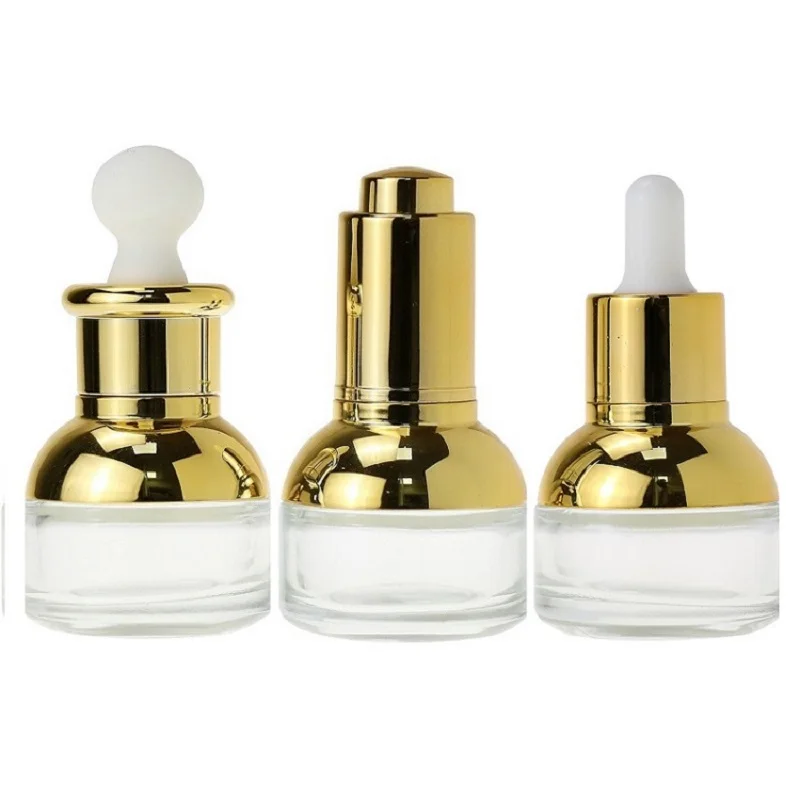 

10pcs Glass Dropper Bottle 30ml Gold Essence Ampoule Deploy Bottle Press Pipette Lid Cosmetic Refillable Essential Oil Vials