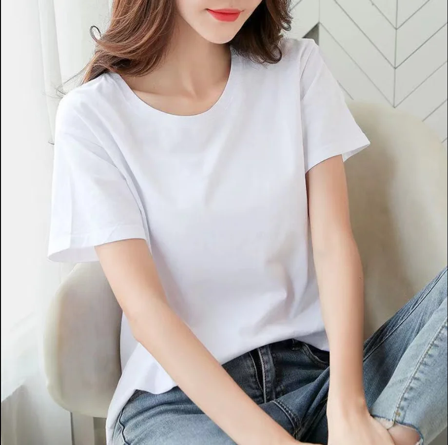 

Cotton spring and summer new women's wear loose fashion letters retro short sleeve T-shirt show thin versatile top bottom blouse