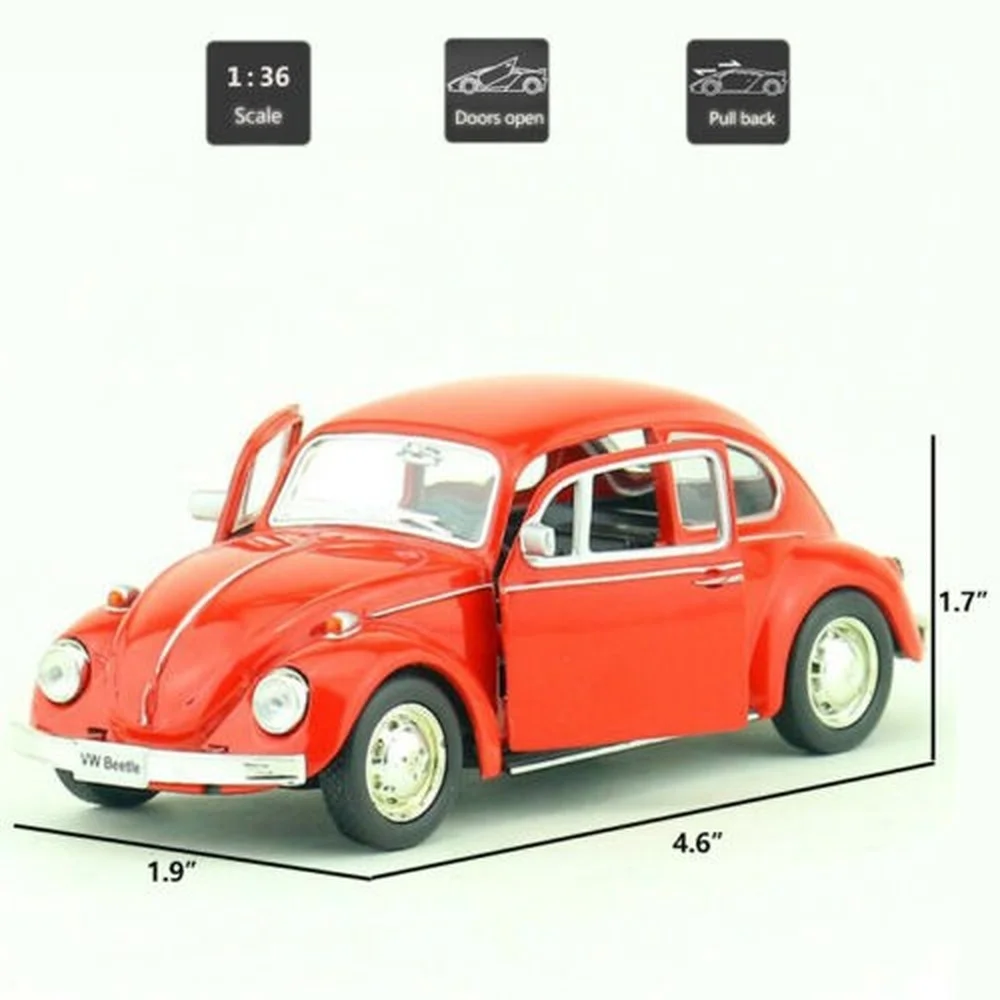 

1:36 1967 VW Beetle Model Car Diecast Gift Toy Vehicle Pull Back Kids W/ Box
