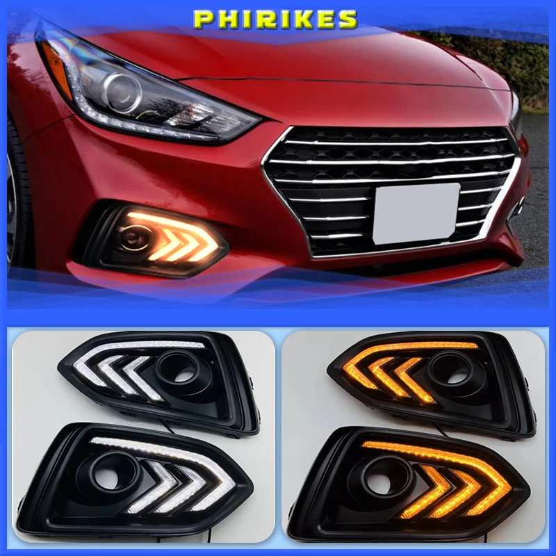 

New style Turn Yellow Signal Relay 12V Car DRL Lamp Waterproof LED Daytime Running Light For Hyundai Solaris Accent 2017 2018