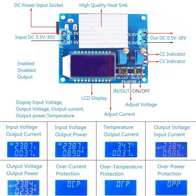 

Boost Buck Converter,DC 5.5-30V to 0.5-30V Adjustable Power Supply Regulator Module, 4A 35W Step Up Down Converter