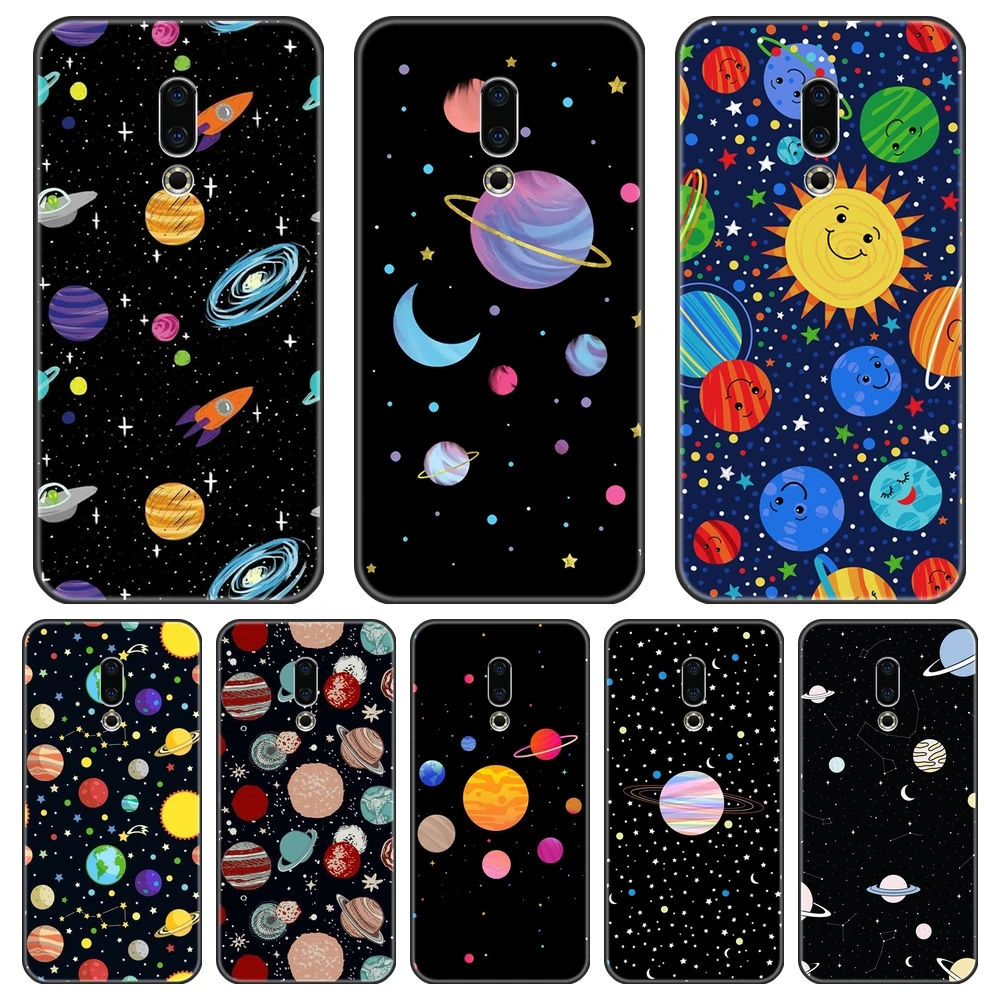 Силиконовый чехол для Meizu 15 Lite 16 Plus 16th 16x с изображением звезд космоса Луны черная