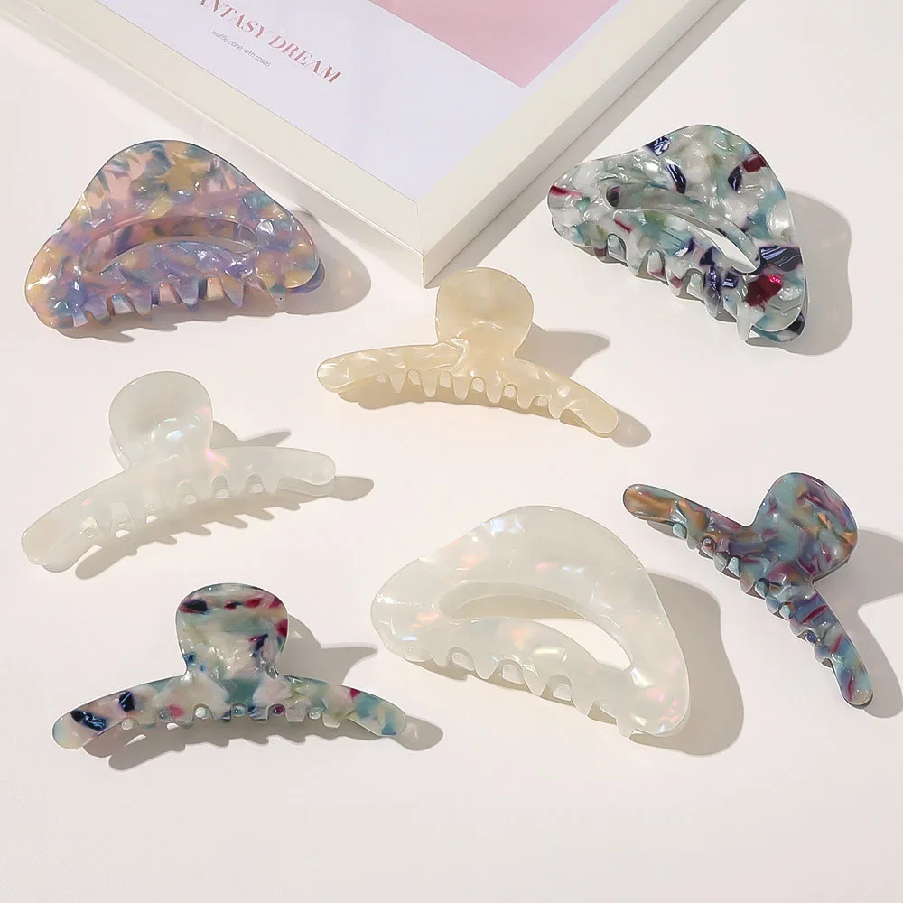 

Colorful Mermaid Acetate Hair Claws Crab For Women Girls Geometric Hollow Oval Hairpins Korea Fashion Style Hair Accessories