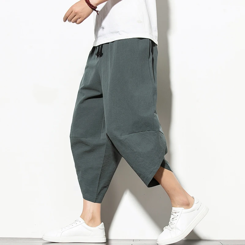 

Summer Cotton Harem Pants Men Casual Hip Hop Trousers Drawstring Cross