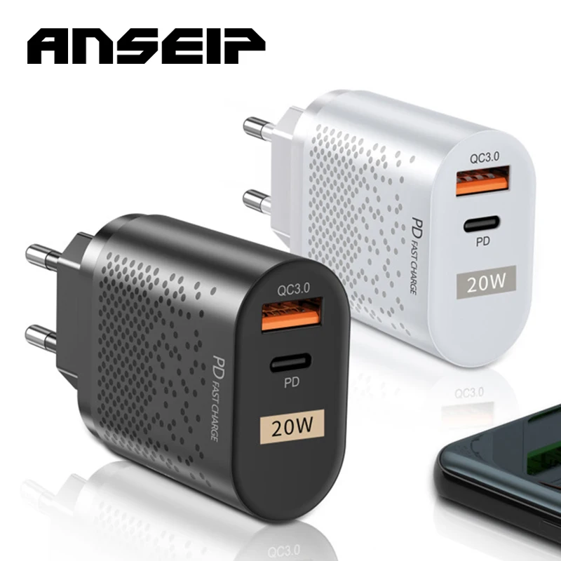 

ANSEIP 20W PD Quick Charge USB Charger USB Type c pulg 3A Phone Fast charging adapter for iPhone 13 12 11 Xiaomi Huawei Samsung