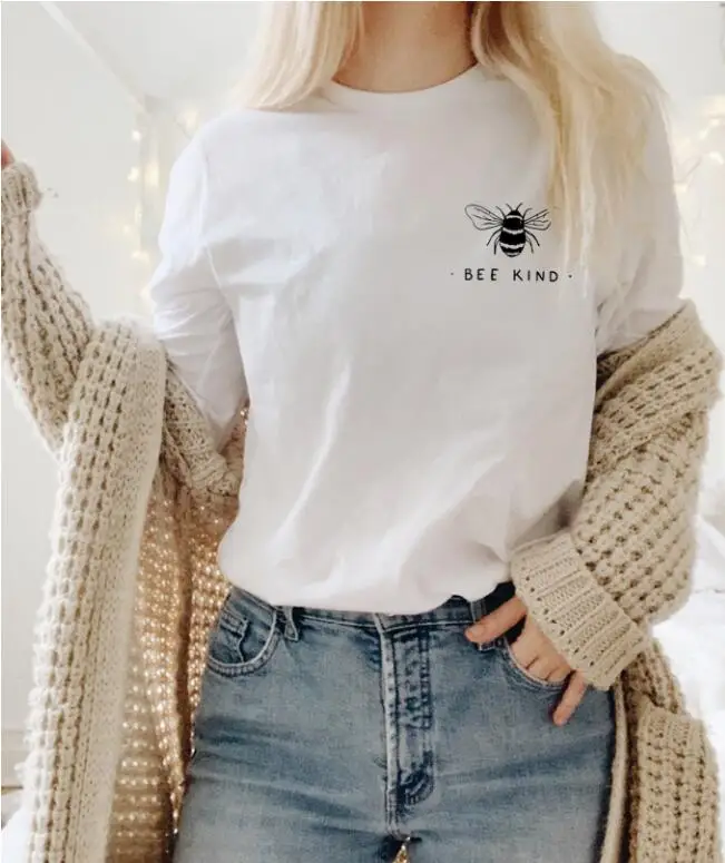 Женская футболка в стиле пчелы llittle Повседневная летняя kawaii с милым карманом виде