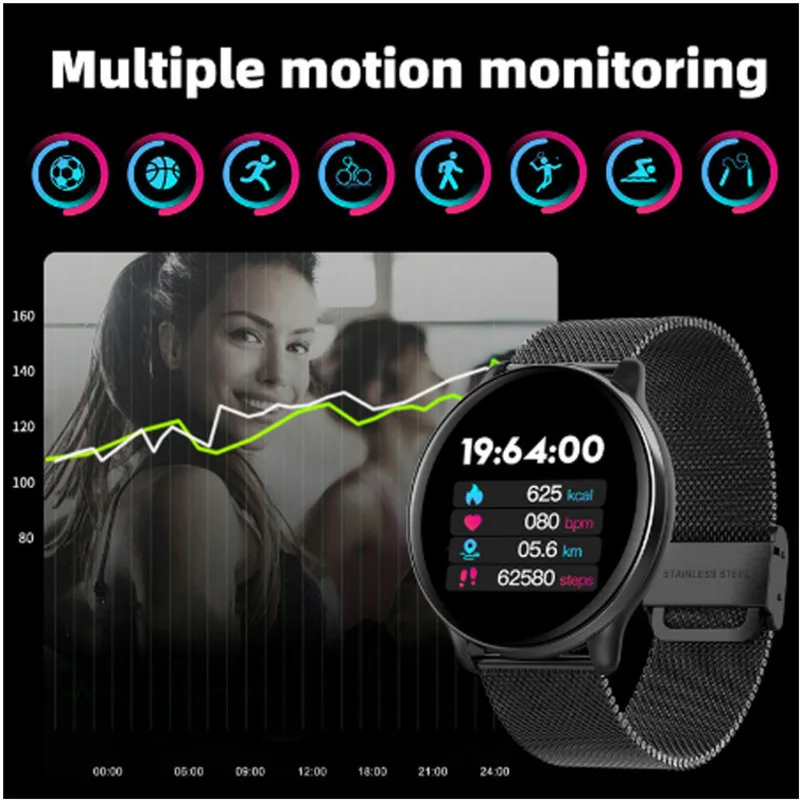 

New Smart Watch Heart Rate Oxygan Blood Pressure Fitness Tracker Ip67 Waterproof Sports Smartwatch Women Men For IOS Android 1eh