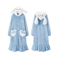 kawaii cinnamoroll soft plush cartoon sanrio girls cute dog plushie coral fleece night gown home wear kids autumn winter pajamas