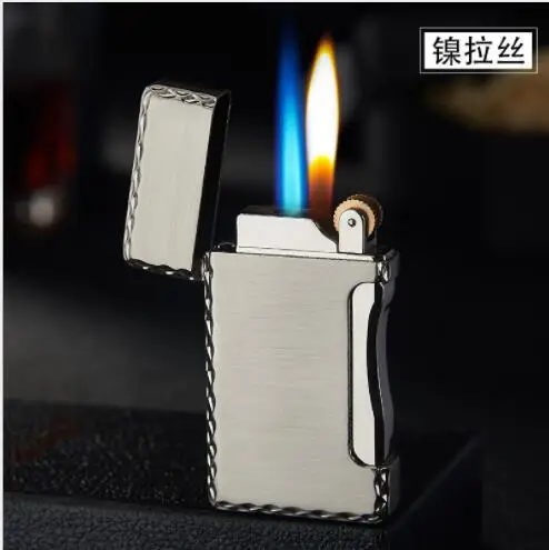 Креативный 2 пламени(красное пламя+ ветрозащитный) Зажигалка для сигарет Металл бутанж газ струи пламени для курения подарок - Цвет: Серебристый