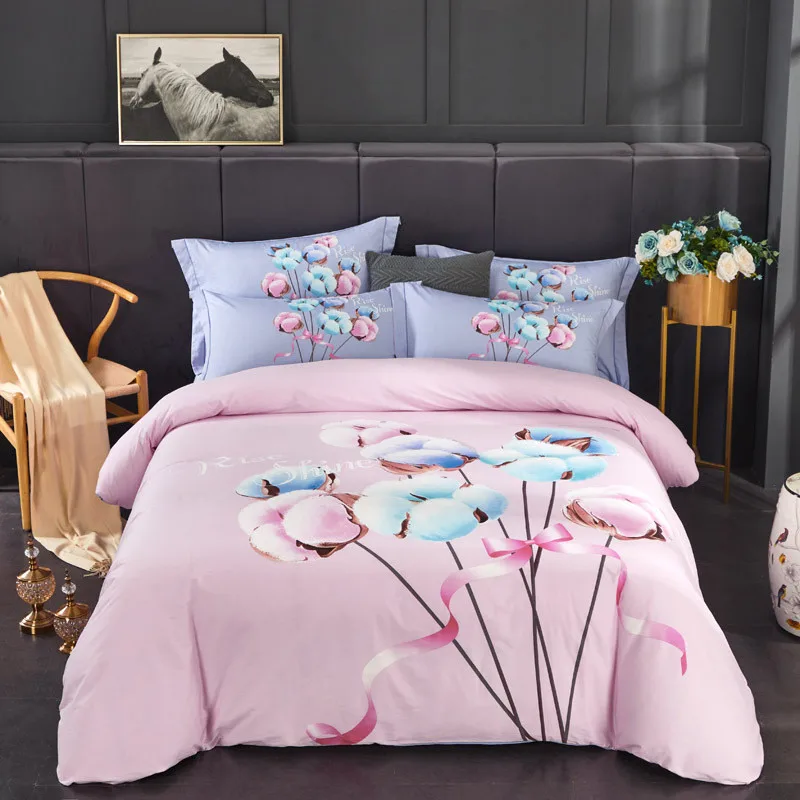

Elegant Floral Bedding Set Chinese Style 100%Cotton Flower Prinnted King Size Duvet Cover Bed Sheet Bedclothes Home Textile