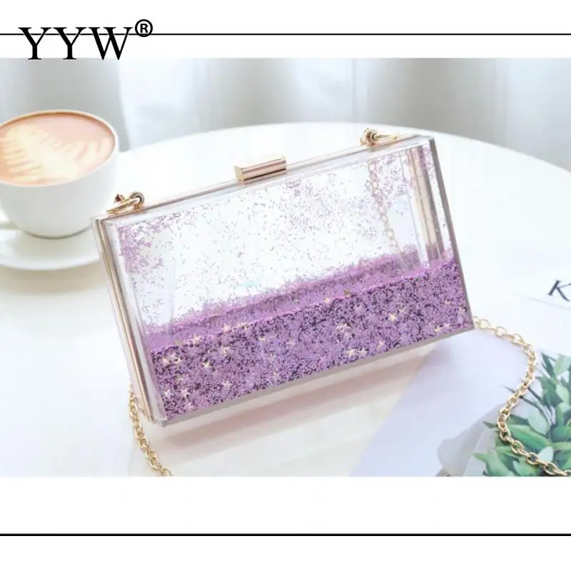 

Transparent Box Crossbody Shoulder Bag Acrylic Jelly Bag Sequin Square Shape Evening Clutch Bags Fashion Women Clear Sling Sac