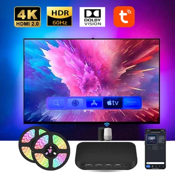 Smart Ambient TV Led Backlight For 4K HDMI 2.0 Device Sync Box Led Strip Lights Kit Wifi Alexa Voice Google Assistant Control 1