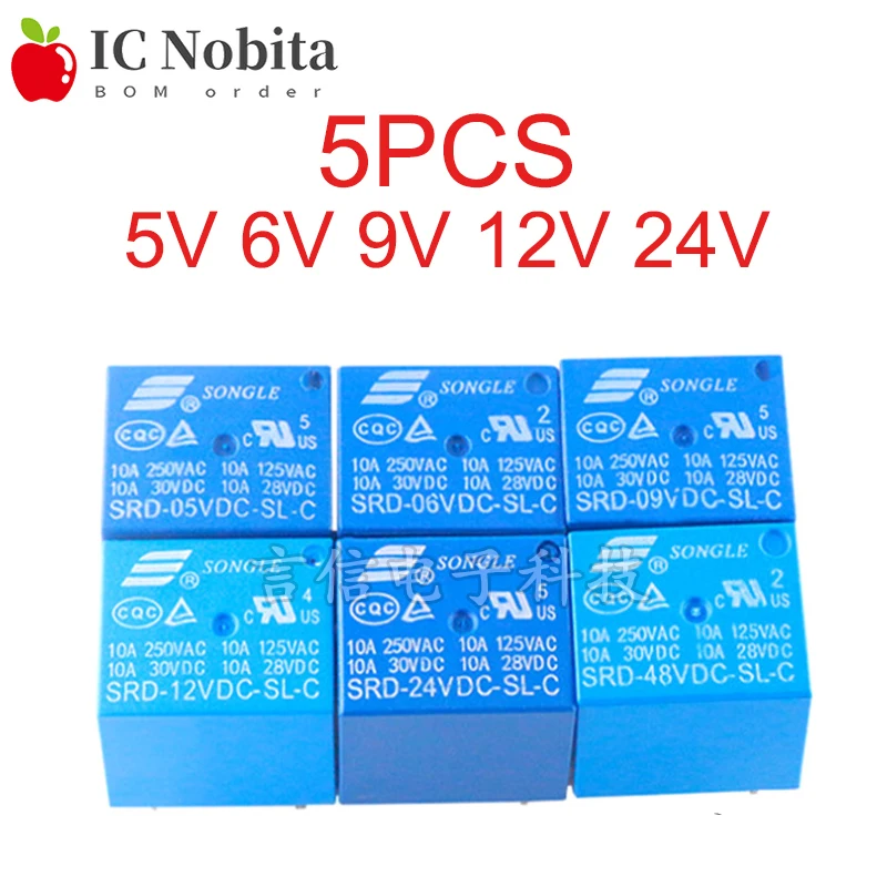 5 шт. реле SRD 24VDC SL C 05VDC 06VDC 09VDC 12VDC 5V 6V 9 В 12 24 постоянного тока 10A 250VAC 5PIN