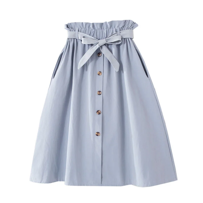 

8 Color Women's Korean Temperament High Waist Slim Skirt Pocket Belt Elastic Waist Solid Color A Skirt Casual Skirt