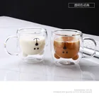 Двухслойные Стеклянные многоцветные кружки с защитой от ожогов, 250 мл, стеклянная кружка с милым медведем, кошкой, животным, кружка для молока, кофейная чашка, рождественский подарок