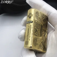 2021 new zorro kerosene windproof vintage pure copper engraved pattern gasoline lighter gift for men