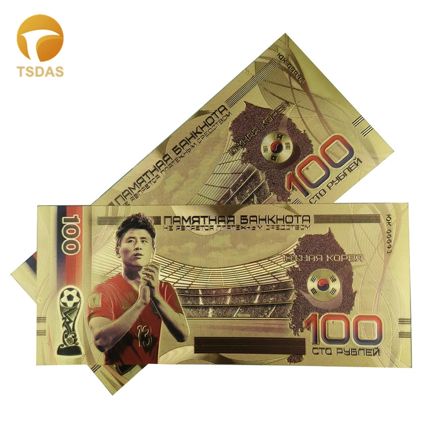 10 шт./лот русские банкноты футбольные 100 рубль в 24K позолоченные бумажные деньги