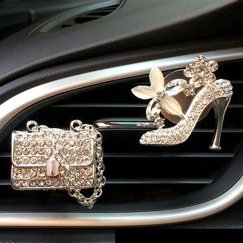 

Bling Car Accessories Girls Purse High Heel Car Air Freshener Auto Outlet Perfume Clip Car Scent Diffuser Elegant Car Decoration