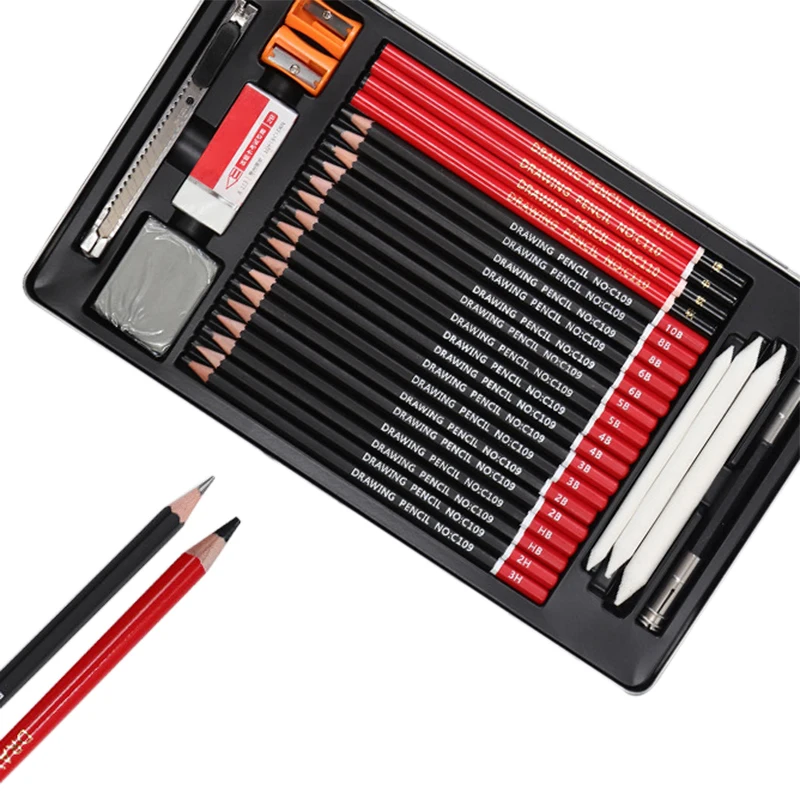 

30pcs Sketch 2Hb Pencil Set Professional Sketch Drawing Pencil For Students Soft Medium And Hard Art Supplies Iron Box