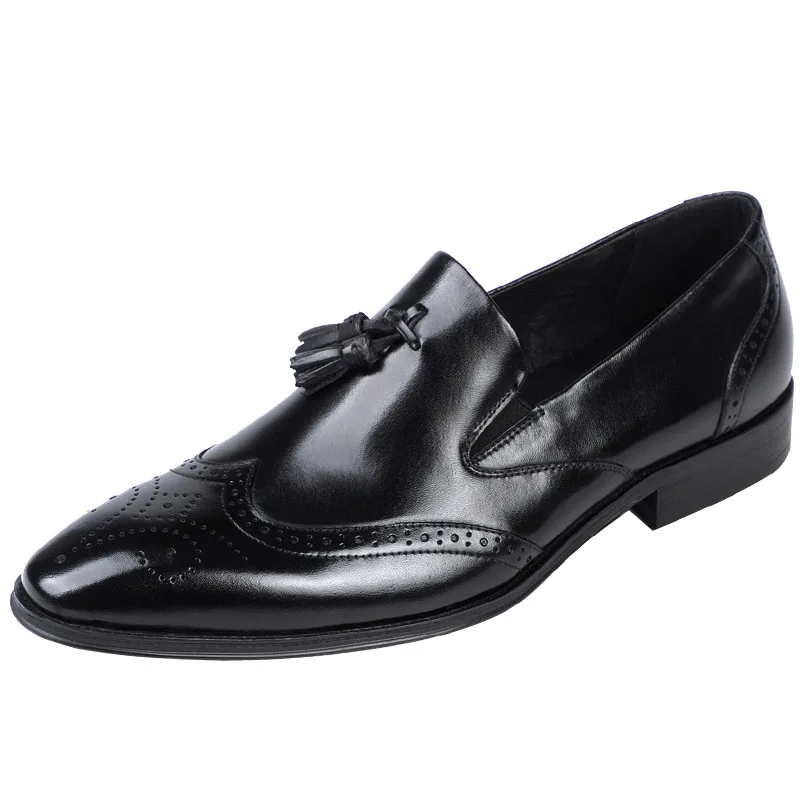 

Hand-carved Brock Tassel Retro Pointed Toe Business Dress Shoes Casual Leather Shoes Men's Leather Zapatos Hombre KV008