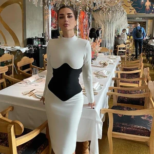 Женское Бандажное платье, Новинка лета 2022, сексуальное платье с круглым вырезом и длинным рукавом, модные облегающие Клубные вечерние платья для ночного клуба, платья
