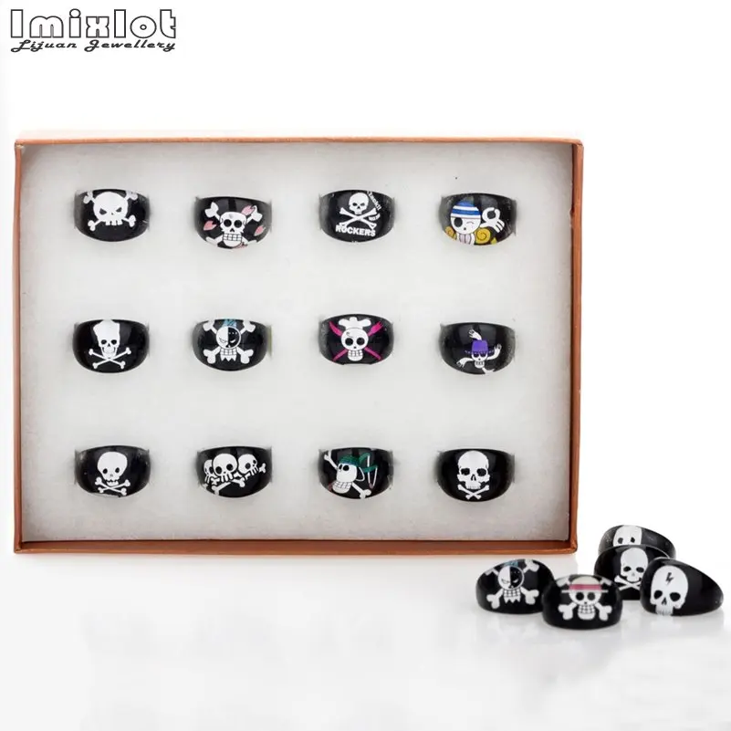 Детские кольца с узором в виде черепов из черной смолы 10 шт. оптовая продажа