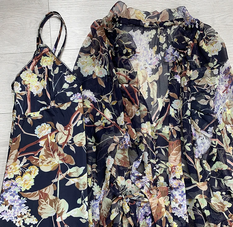 Импортный Шелковый асимметричный подол с принтом | Женская одежда