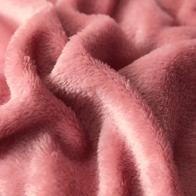 Winter Thicken Flannel Blanket for Beds Solid Color Stripe Throw Single/Queen/King Size Pink Bedspreads Soft Warm | Дом и сад