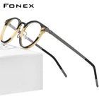 FONEX Титановая оправа для очков с рогом буйвола для мужчин и женщин, винтажные круглые Рецептурные очки в стиле ретро, 2022, F98637