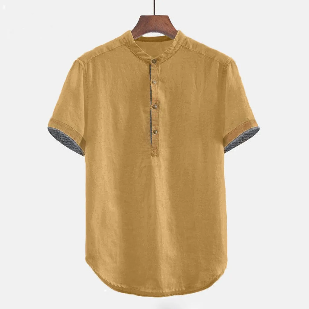 

Mens Spring Summer Casual Shirt Short Sleeve Cotton Linen Shirts Men Loose Collar Button Shirt Chemise Homme Drop shipping c