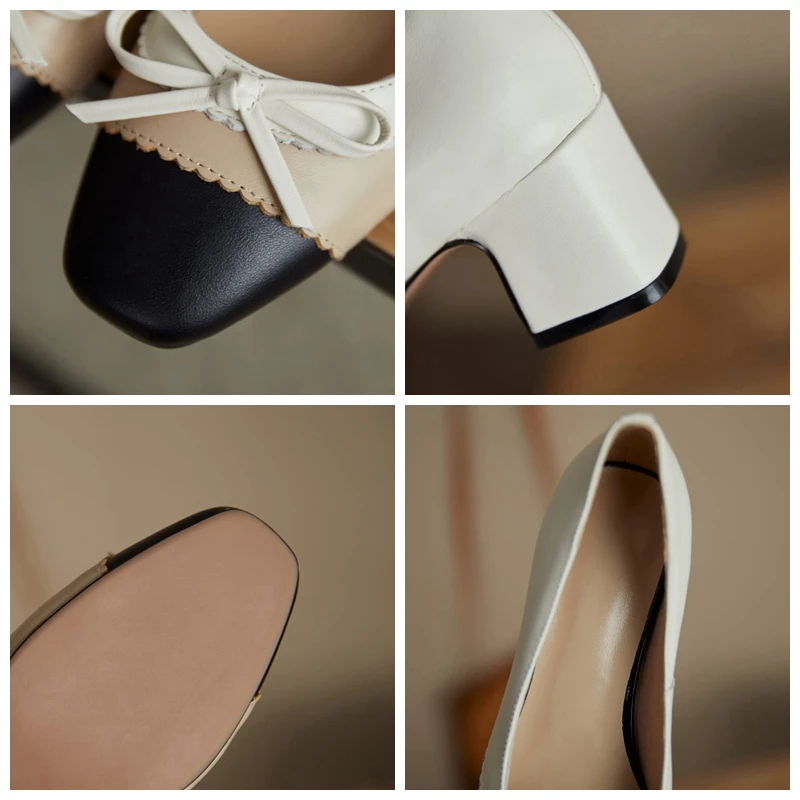 

ORCHA LISA New 2021 Women Pumps Square Toe 5.5cm Heels Bowtie Patchwork Mixed Color Genuine Leather Elegant Big Size Date C2243