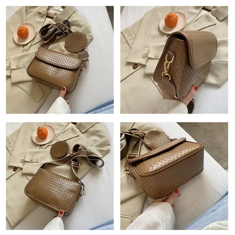 

Luxury Fashion Shoulder Handbag Female CrossBody Bag 2021 New Woven Pattern PU Leather Crossbody Bag For Women 2 Bag Set Wallet