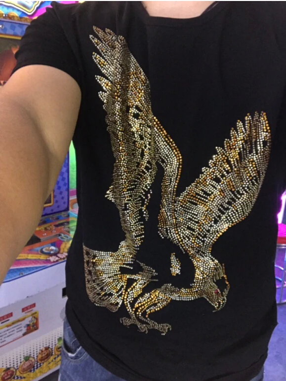 

Men Diamond T-shirt Shiny Rhinestone Designer Eagle Tshirts 100% Cotton Tops Round Neck Short Sleeve Tees Mens Trendy T Shirts