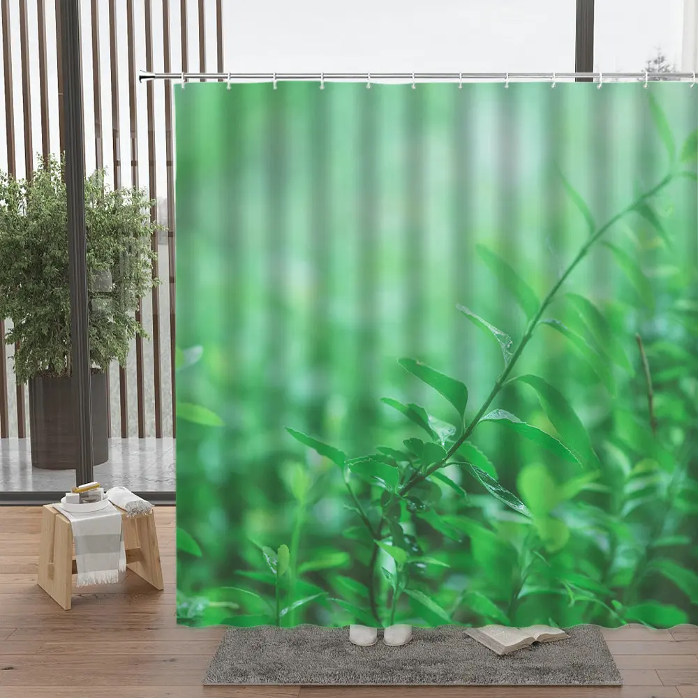 

Coconut Tree Shower Curtain Green Plant Leaf Printed Bathroom Accessories Set Wall Hanging Curtains Waterproof Screen Home Decor
