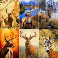 chenistory picture by number deer animals kits for adults handpainted diy paint by number autumn on canvas home decoration