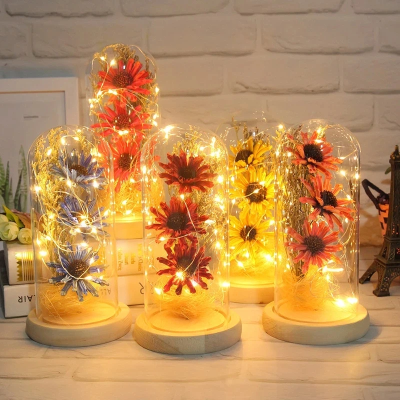 

Ornaments Decorations Simulation Sesame Flower Glass Cover LED Lights Christmas Decoration TV Cabinet Shooting Props
