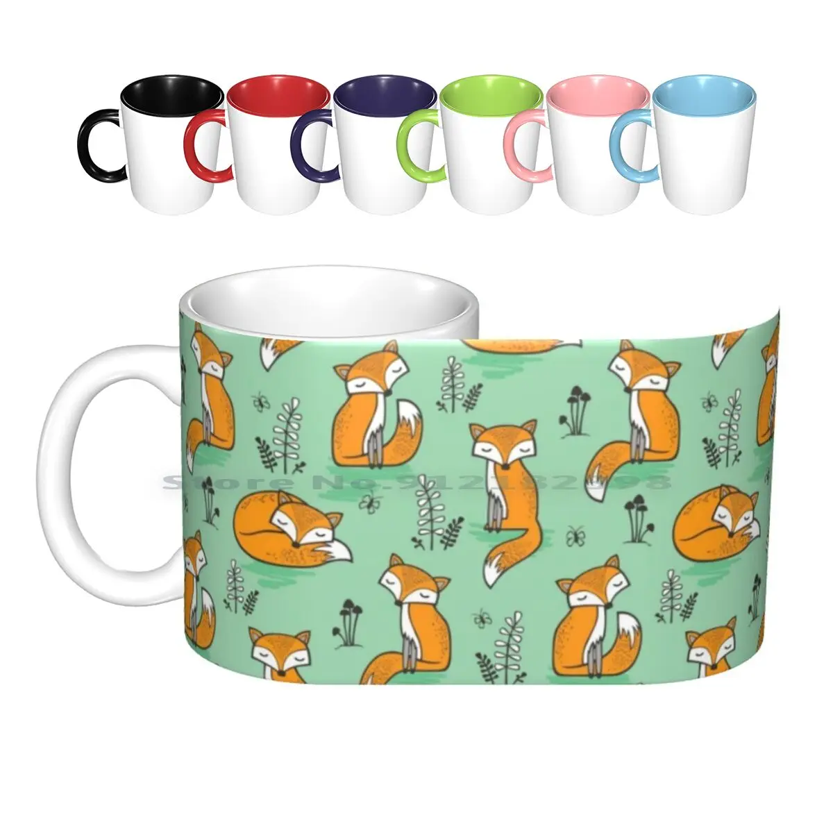 

Керамические кружки мечтательной лисы в зеленом цвете, кофейные чашки, Кружка для молока и чая, лиса, Лесной лес, осень, грибы, зимние милые ж...