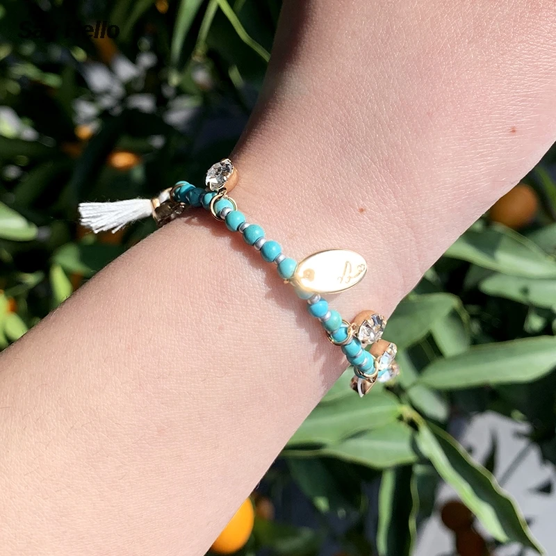 SAY HELLO модный бирюзовый цветной цепочка длинный Браслет инкрустированный