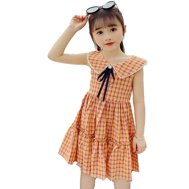 

Girls' dress 20 summer new children's sleeveless plaid dress in big children's princess dress kid clothes children clothes wear